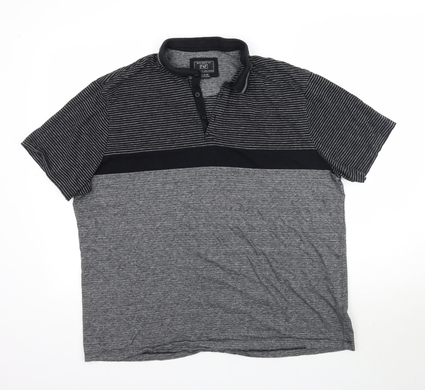 F&F Mens Grey Striped   Polo Size 2XL