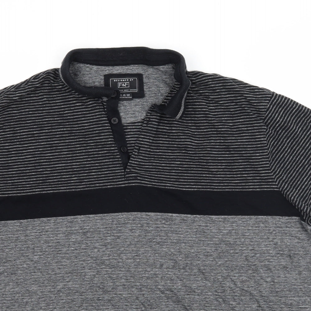 F&F Mens Grey Striped   Polo Size 2XL