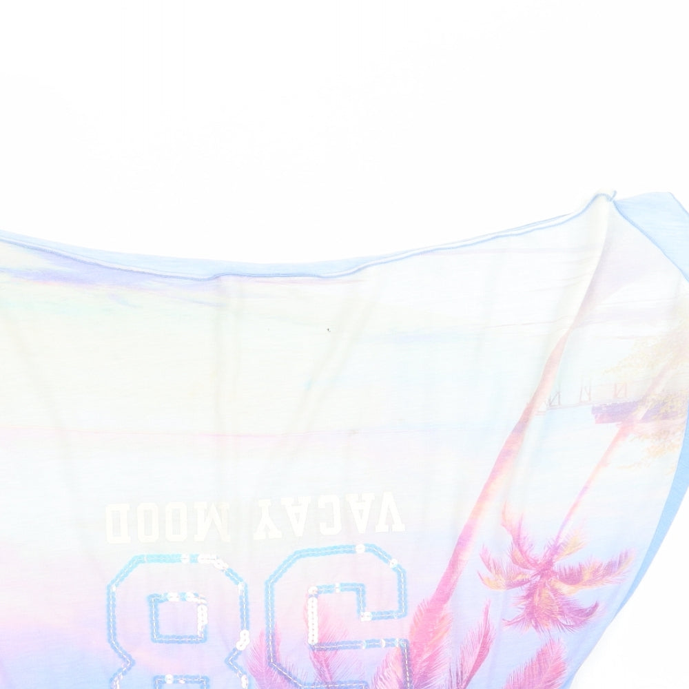 H&M Girls Blue   Basic Tank Size 13-14 Years  - 58  Vacay Mood Beach