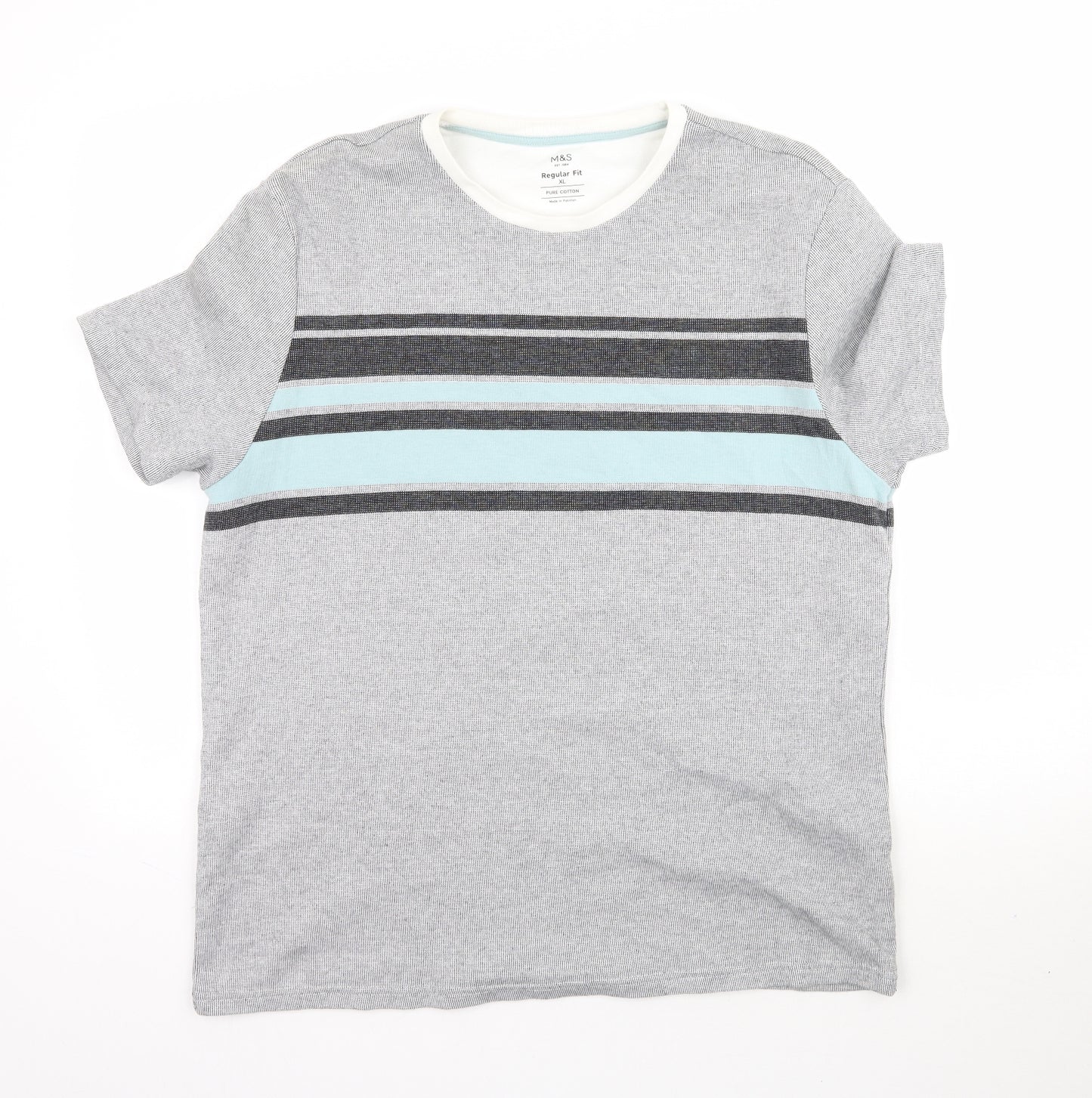 Marks and Spencer Mens Grey Striped   T-Shirt Size XL