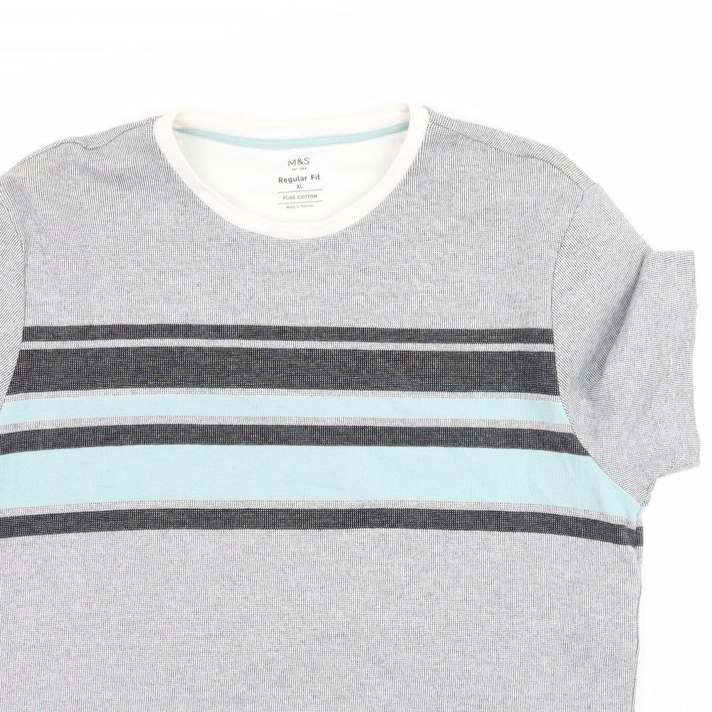 Marks and Spencer Mens Grey Striped   T-Shirt Size XL