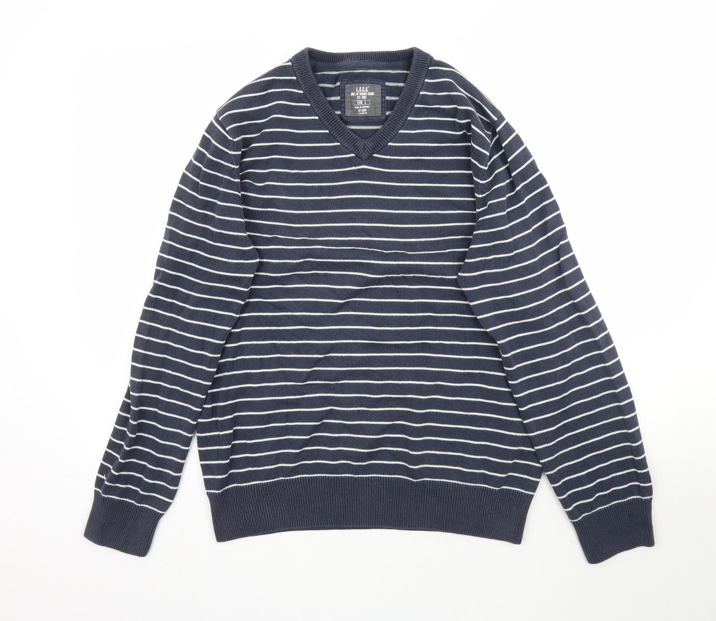 H&M Mens Blue Striped Knit Pullover Jumper Size L
