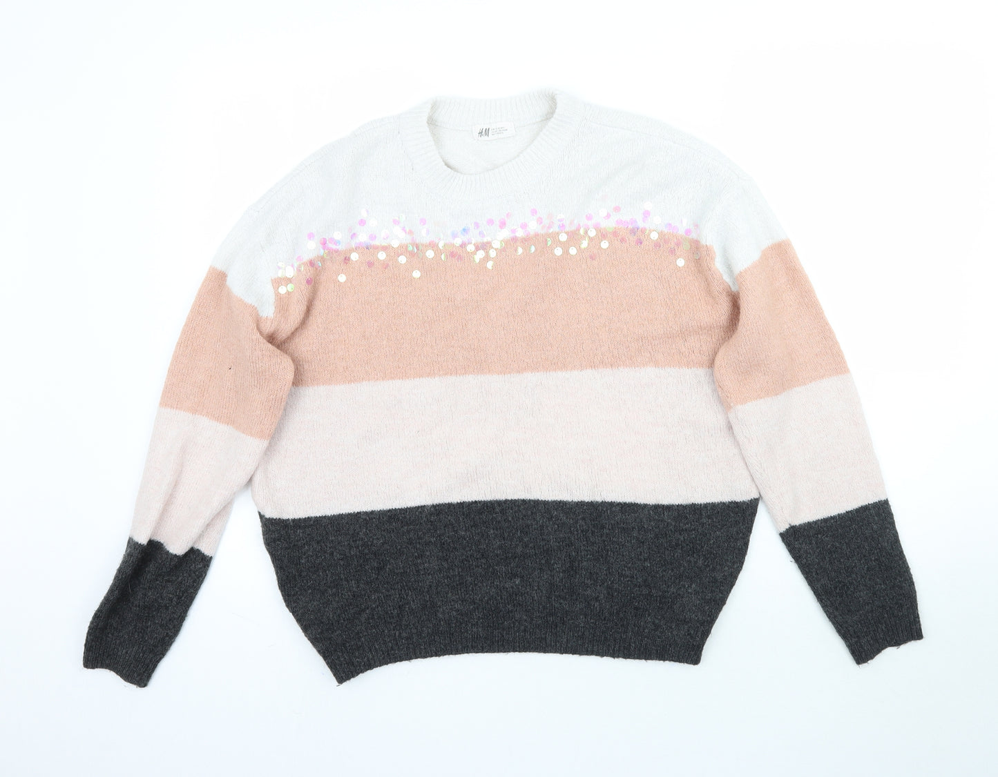 H&M Girls Multicoloured Striped Knit Pullover Jumper Size 15-16 Years