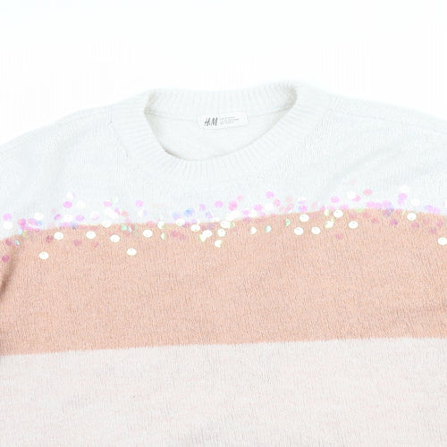 H&M Girls Multicoloured Striped Knit Pullover Jumper Size 15-16 Years