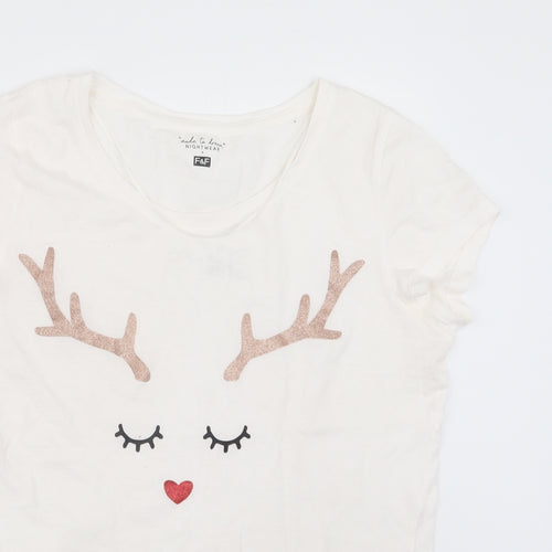 F&F Womens White Geometric  Top Pyjama Top Size 6  - Christmas