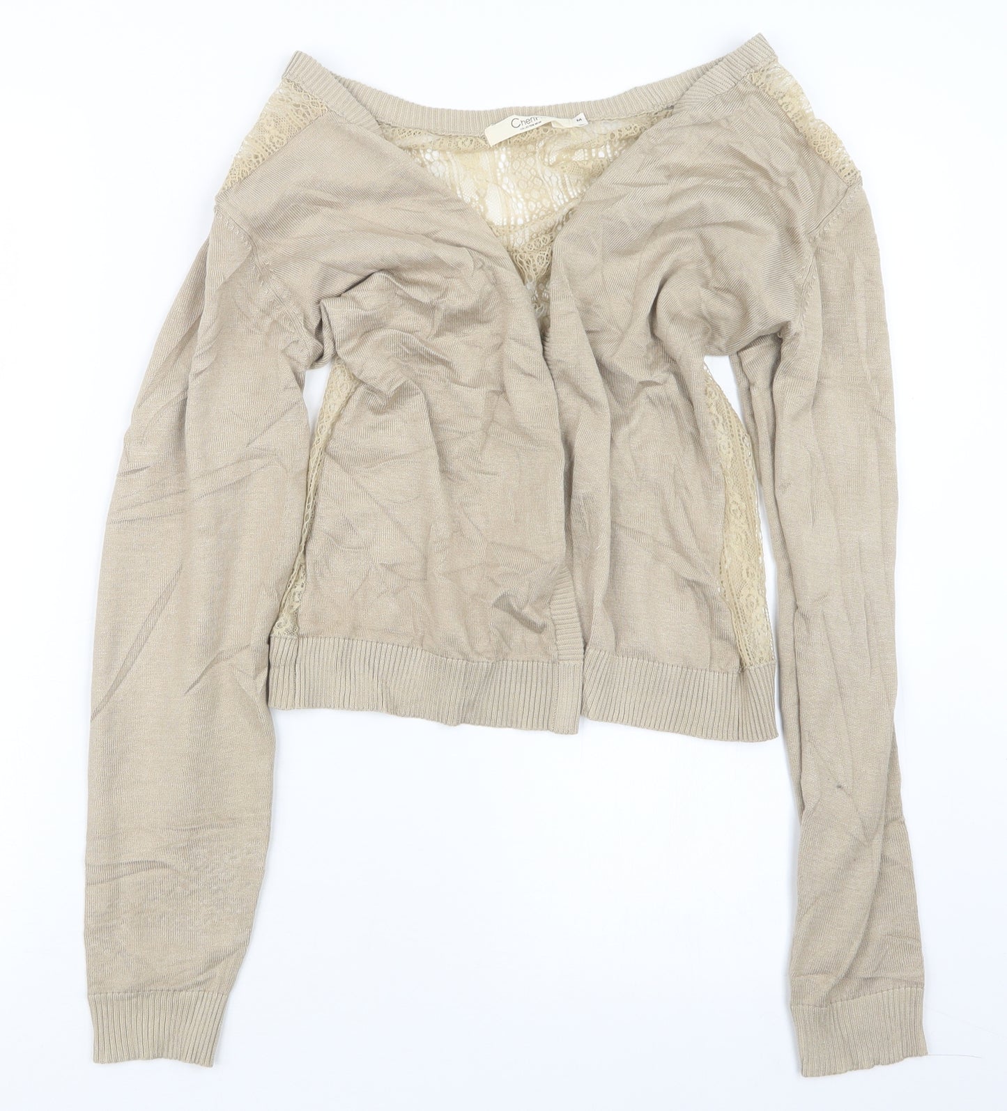 ChenKe Womens Beige  Knit Cardigan Jumper Size M