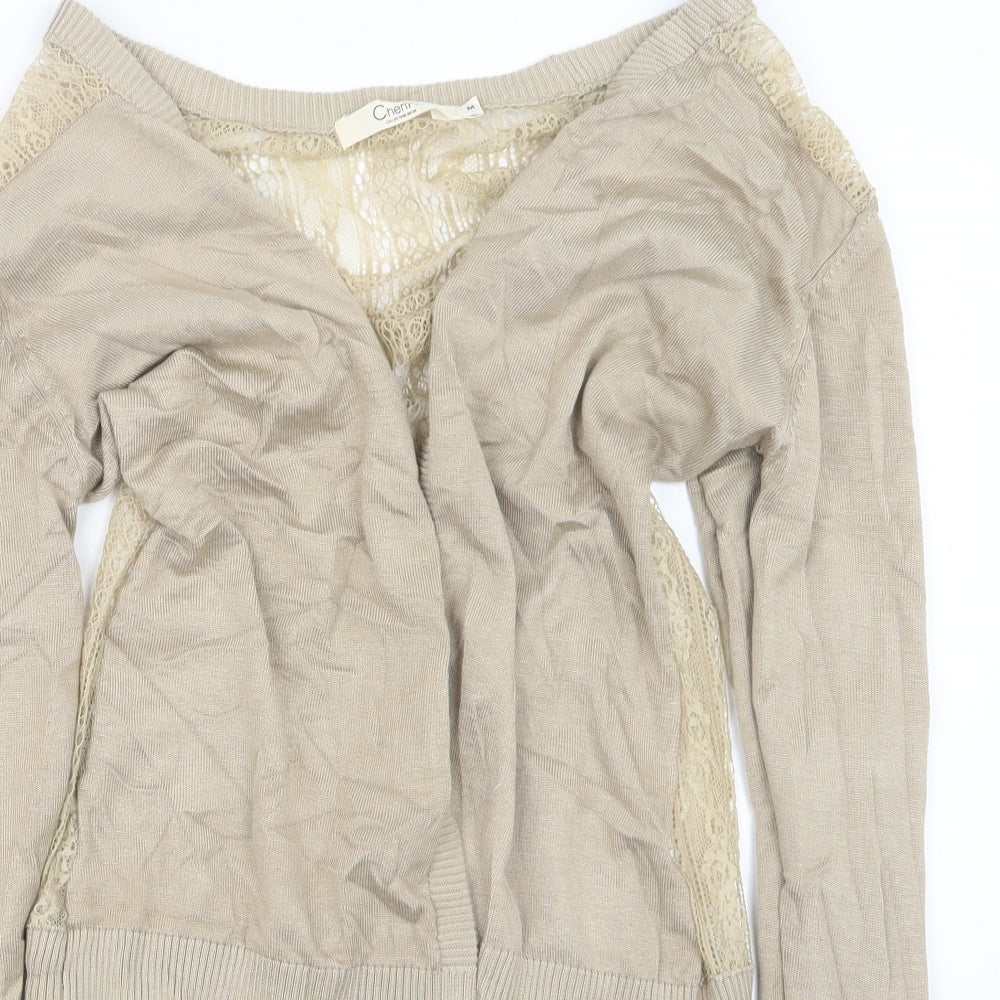 ChenKe Womens Beige  Knit Cardigan Jumper Size M