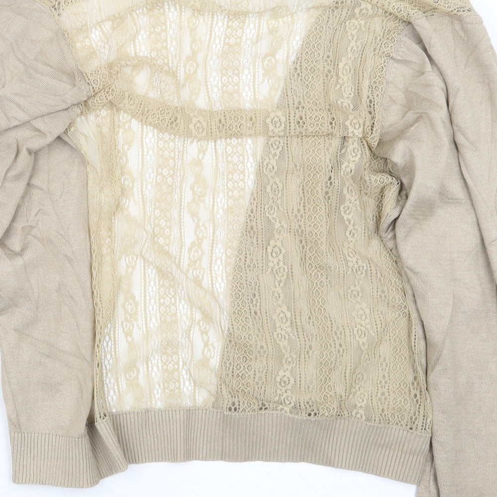 ChenKe Womens Beige  Knit Cardigan Jumper Size M
