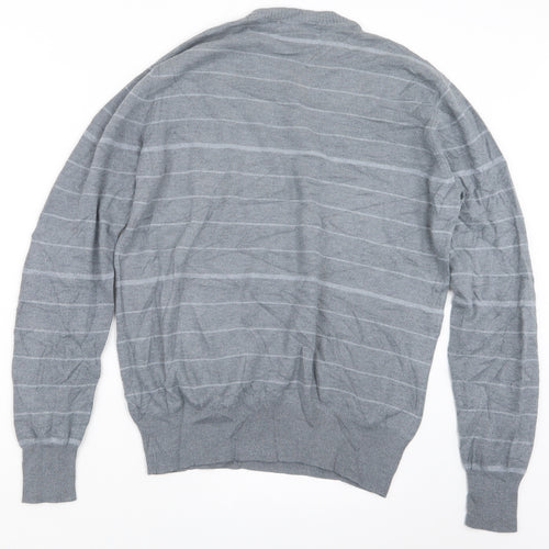 Clayton Mens Grey Striped Knit Pullover Jumper Size L