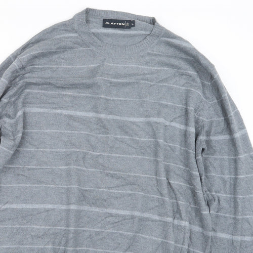 Clayton Mens Grey Striped Knit Pullover Jumper Size L