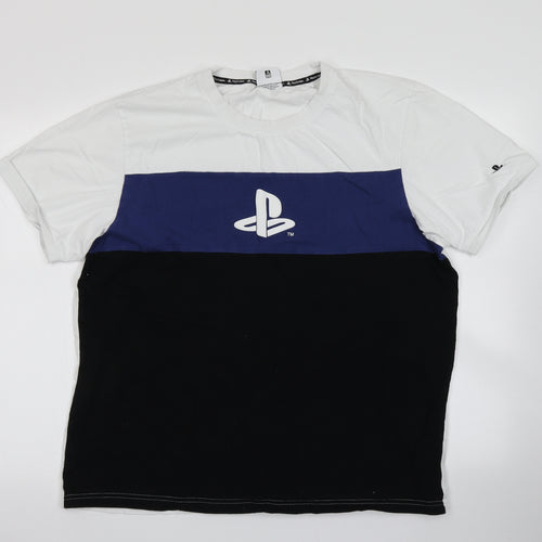 Primark Mens White Colourblock   T-Shirt Size L  - Playstation