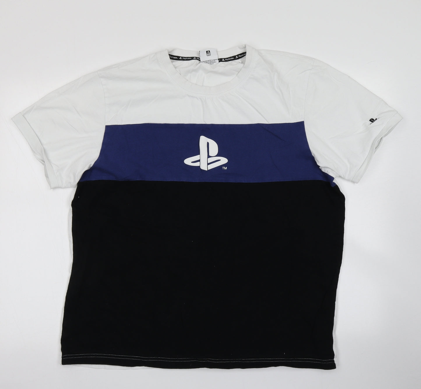 Primark Mens White Colourblock   T-Shirt Size L  - Playstation