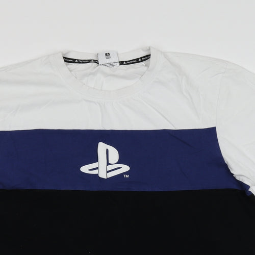 Primark Mens White Colourblock   T-Shirt Size L  - Playstation