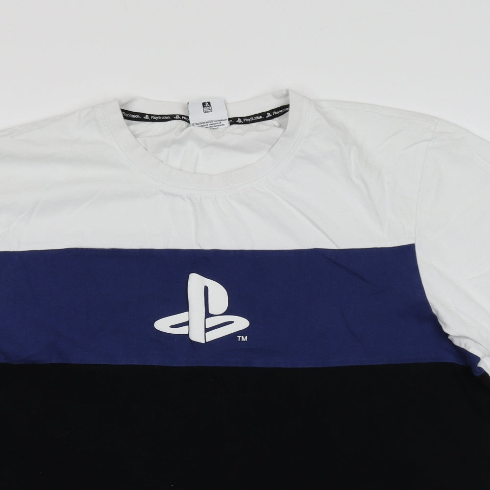 Primark Mens White Colourblock   T-Shirt Size L  - Playstation