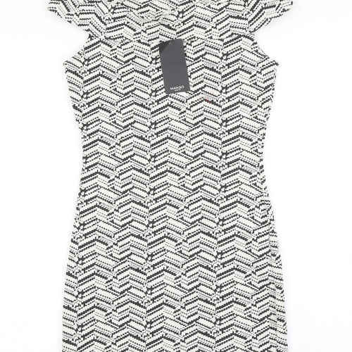 Mango Womens White Herringbone  Bodycon  Size S