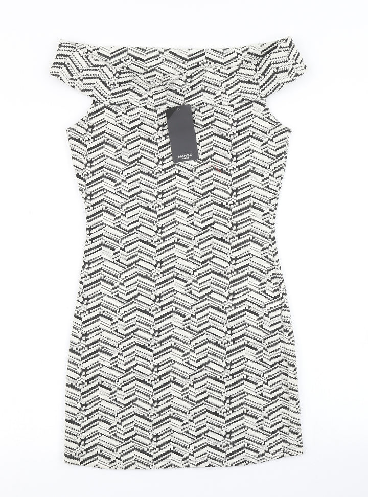 Mango Womens White Herringbone Bodycon Size S
