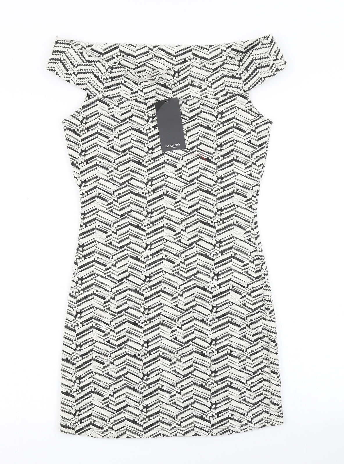 Mango Womens White Herringbone  Bodycon  Size S