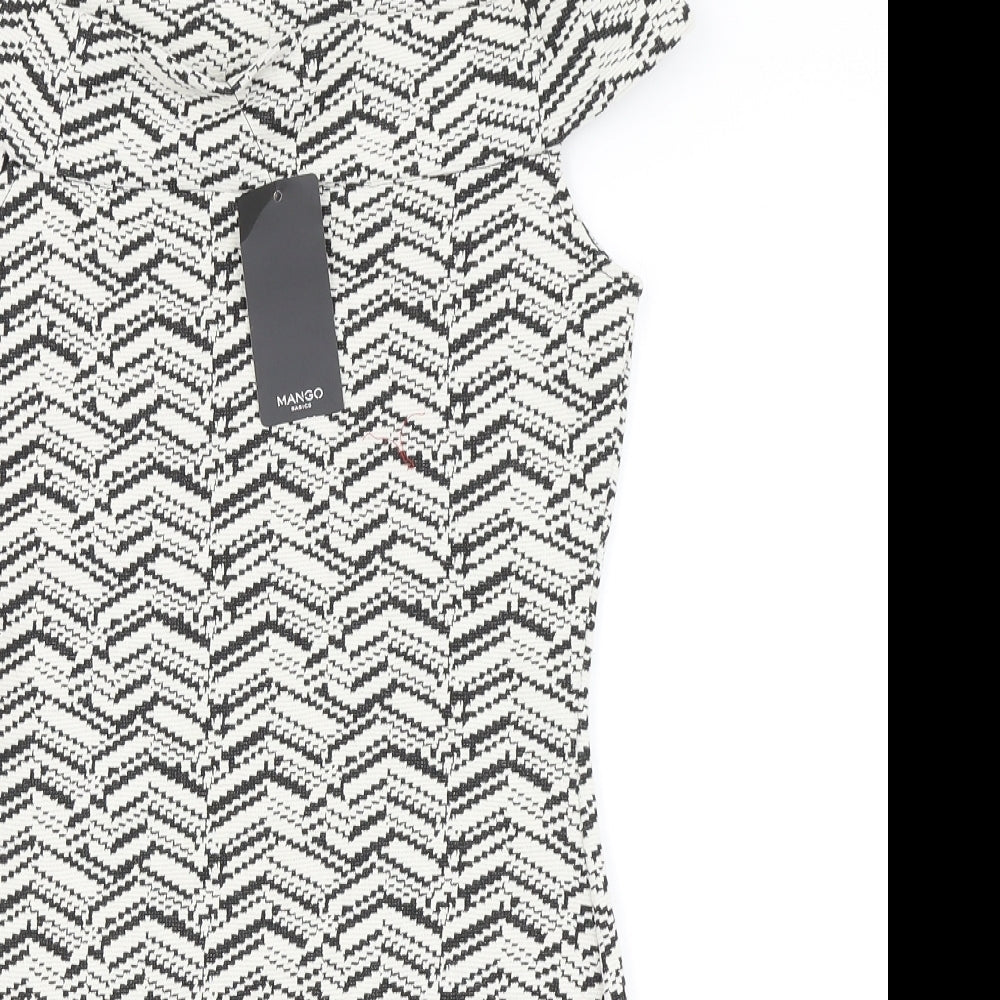 Mango Womens White Herringbone  Bodycon  Size S