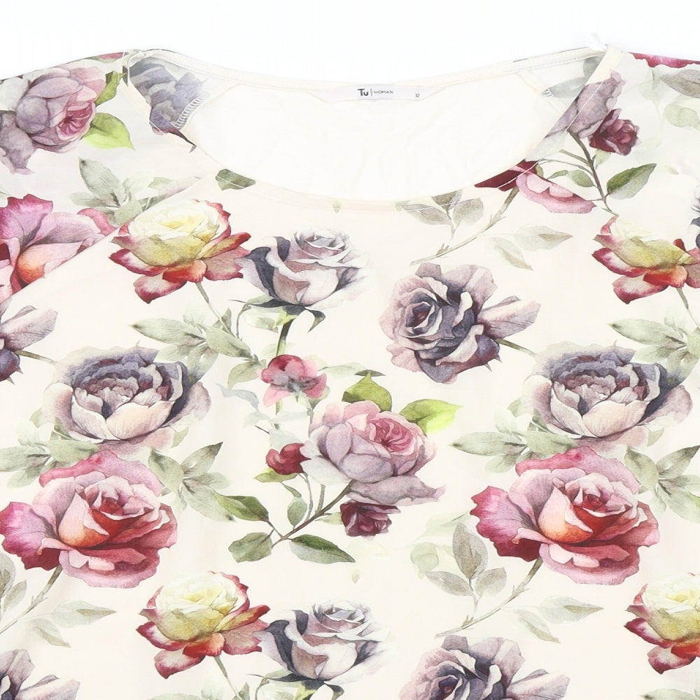 TU Womens Beige Floral  Basic Blouse Size 12