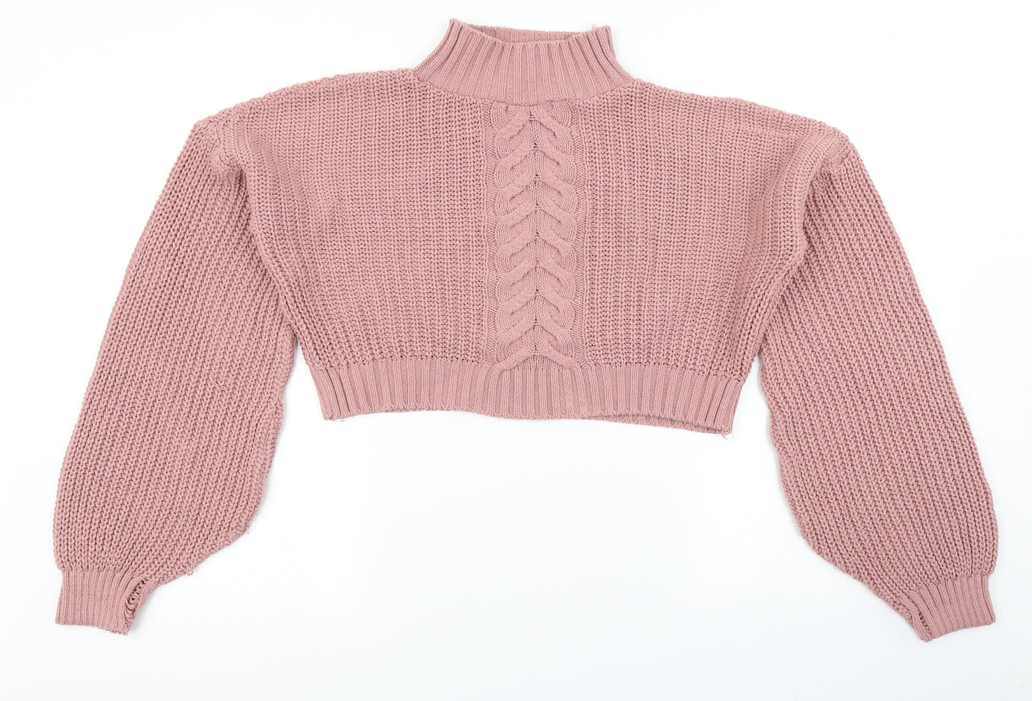 Missguided Womens Pink  Knit Pullover Jumper Size 8  - Cropped, Balloon sleeve