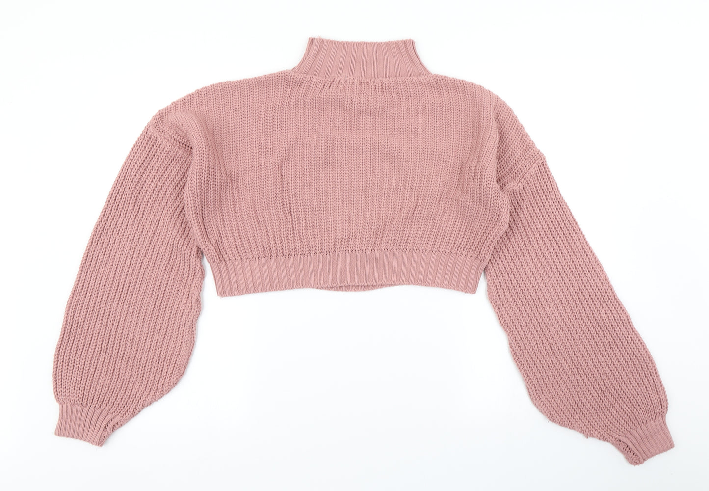 Missguided Womens Pink  Knit Pullover Jumper Size 8  - Cropped, Balloon sleeve