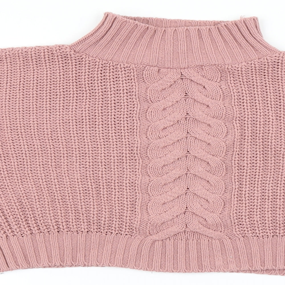 Missguided Womens Pink  Knit Pullover Jumper Size 8  - Cropped, Balloon sleeve