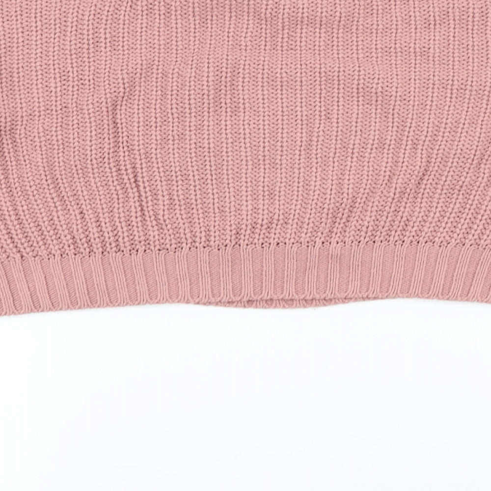 Missguided Womens Pink  Knit Pullover Jumper Size 8  - Cropped, Balloon sleeve