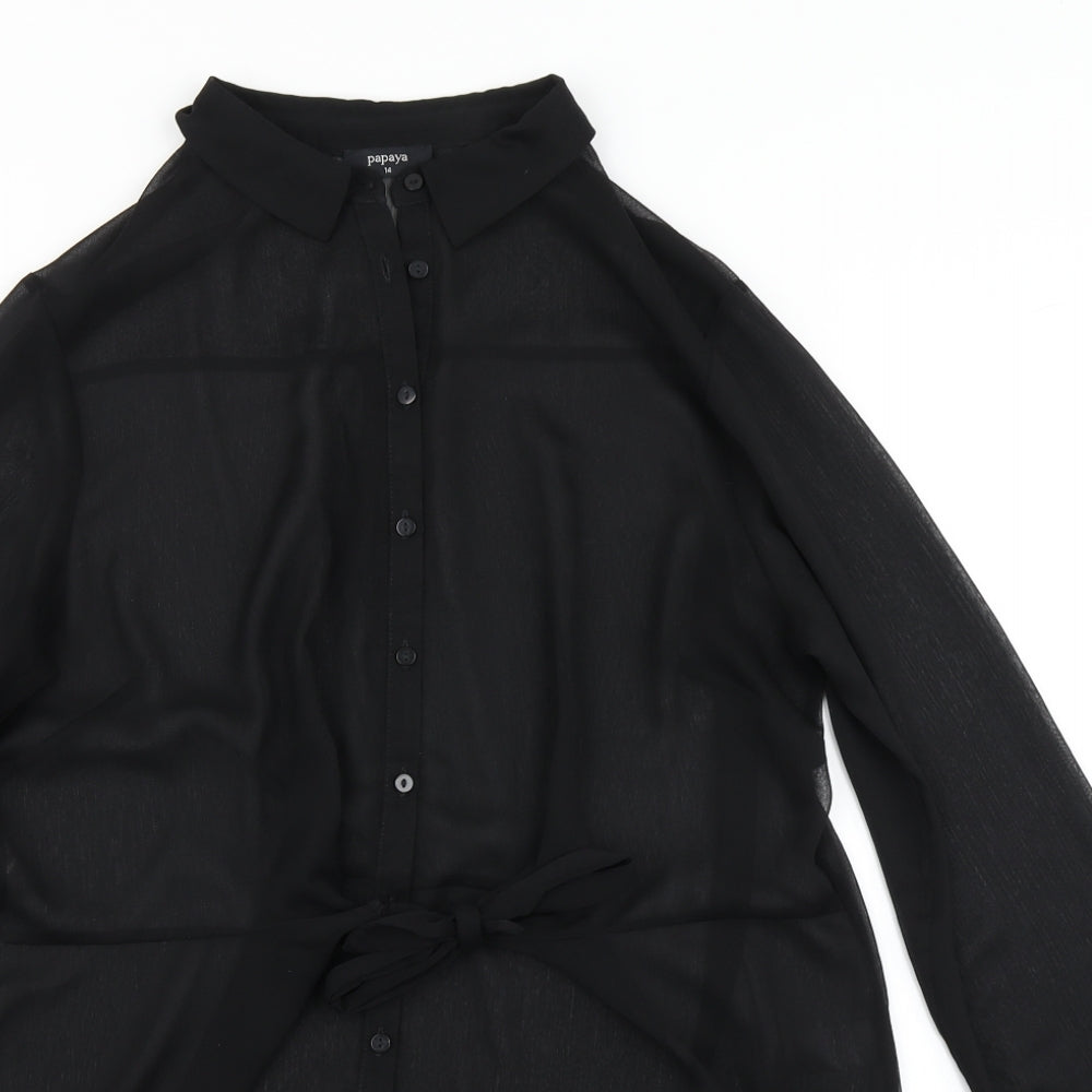 Papaya Womens Black   Basic Button-Up Size 14  - longline