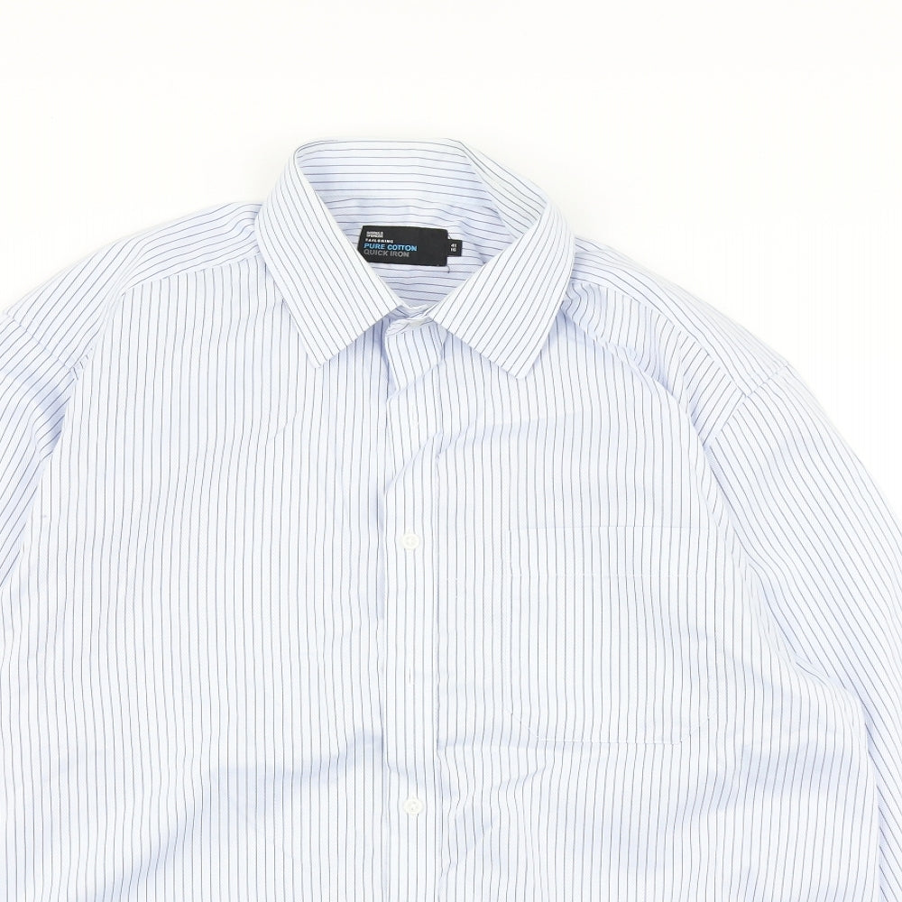 Marks & Spencer Mens Blue Striped   Dress Shirt Size 16