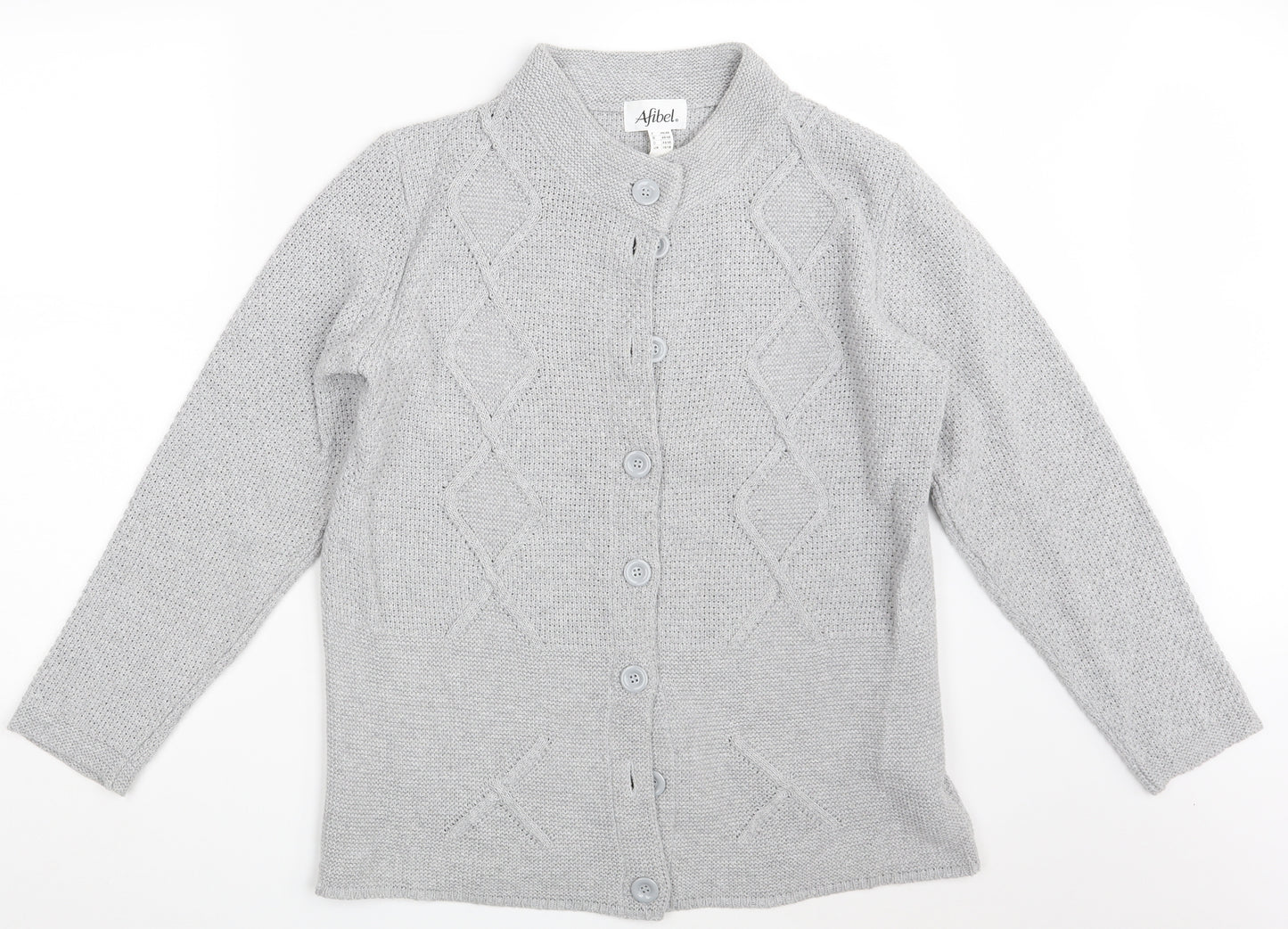 Afibel   Womens Grey  Knit Cardigan Jumper Size 16