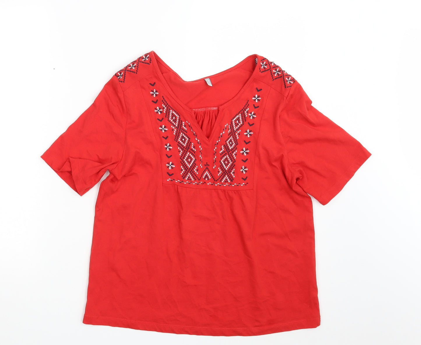 Preworn Womens Red Argyle/Diamond  Basic T-Shirt Size 14