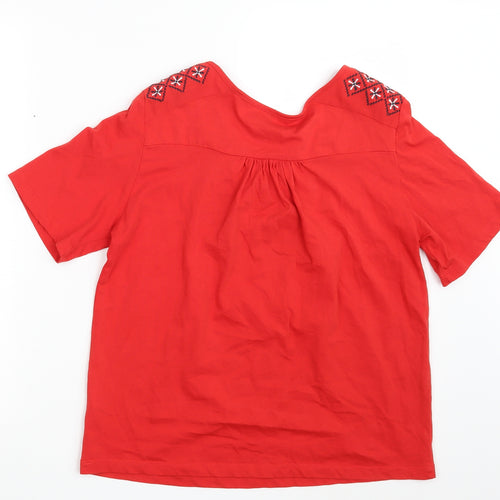 Preworn Womens Red Argyle/Diamond  Basic T-Shirt Size 14