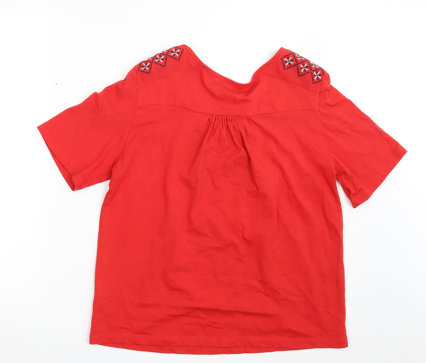Preworn Womens Red Argyle/Diamond  Basic T-Shirt Size 14