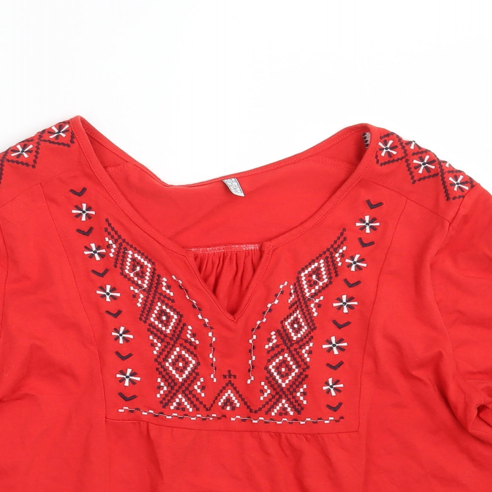 Preworn Womens Red Argyle/Diamond  Basic T-Shirt Size 14