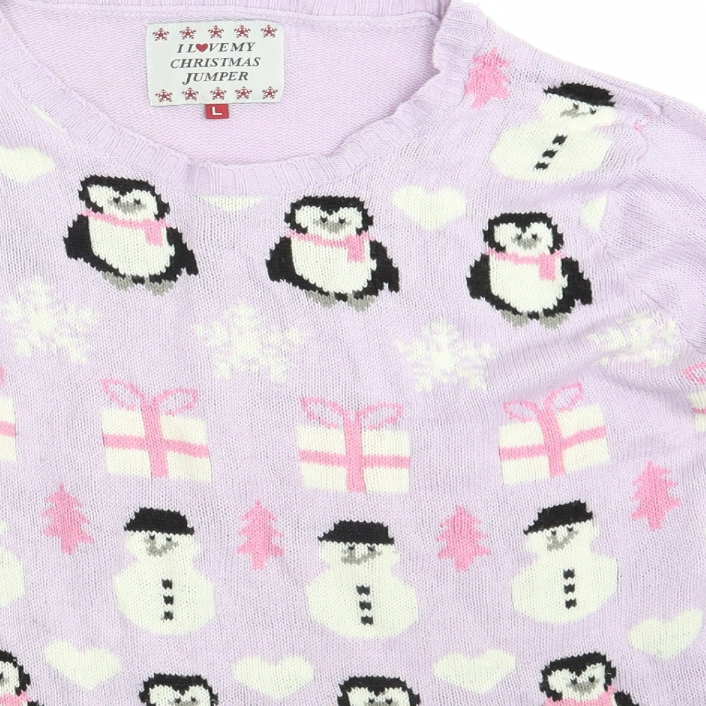 Christina Love Womens Purple   Pullover Jumper Size L  - Seasonal Christmas Festive Holiday