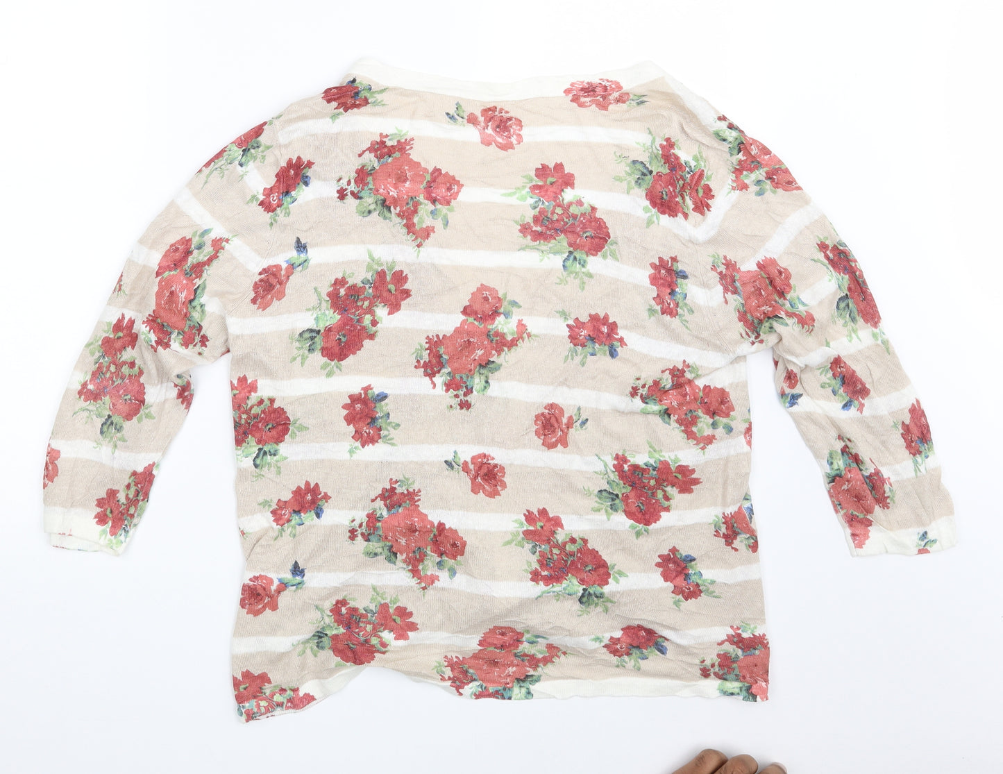 Preworn Womens Beige Floral  Cardigan Jumper One Size