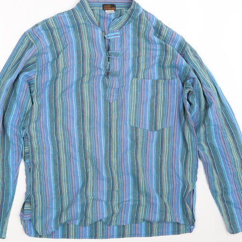 Little Kathmandu Mens Blue Striped   Button-Up Size XL