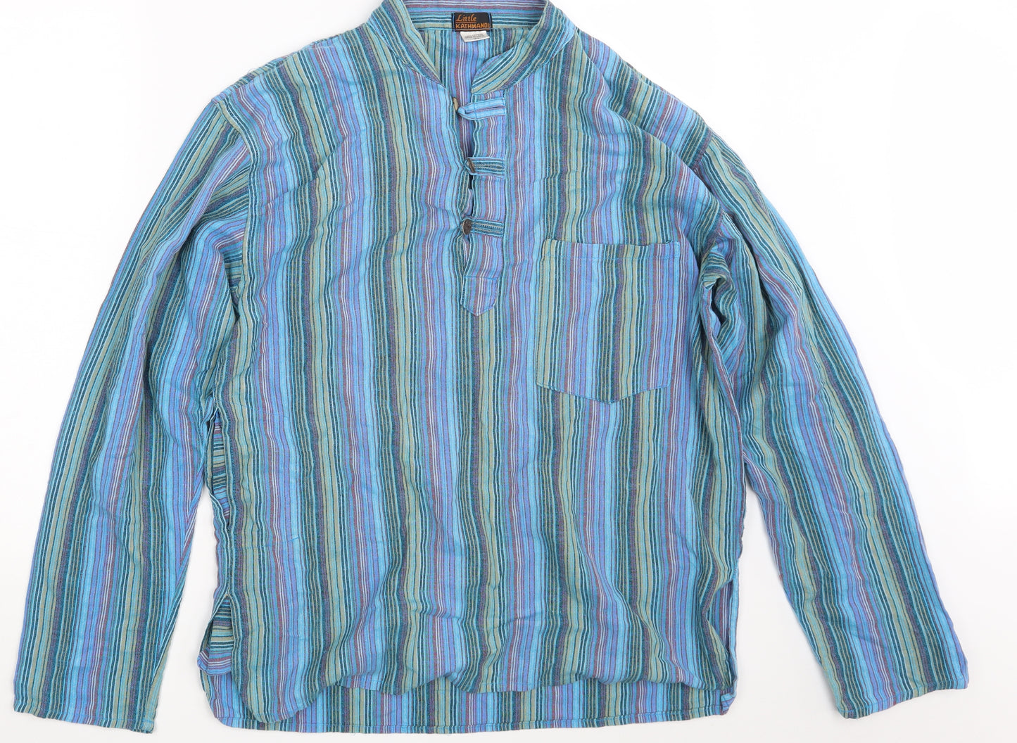 Little Kathmandu Mens Blue Striped   Button-Up Size XL