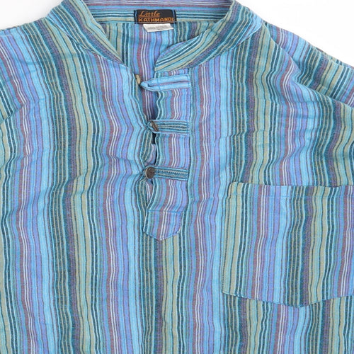 Little Kathmandu Mens Blue Striped   Button-Up Size XL