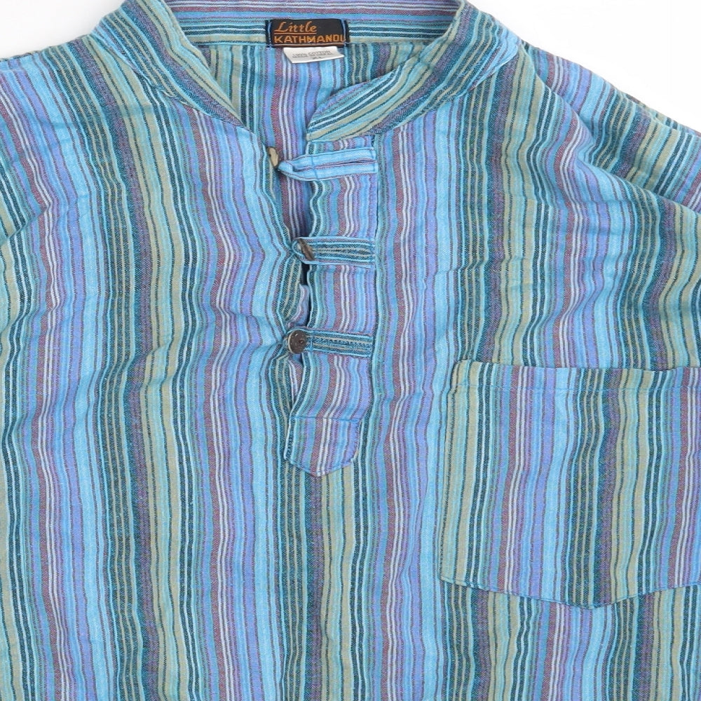 Little Kathmandu Mens Blue Striped   Button-Up Size XL