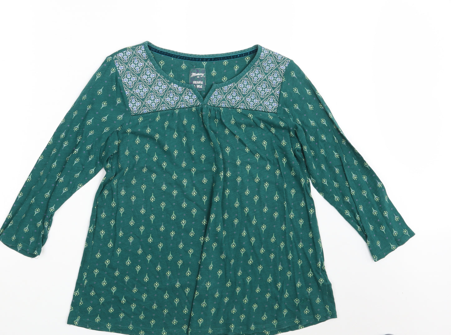 Manataray Womens Green Floral  Basic T-Shirt Size 14