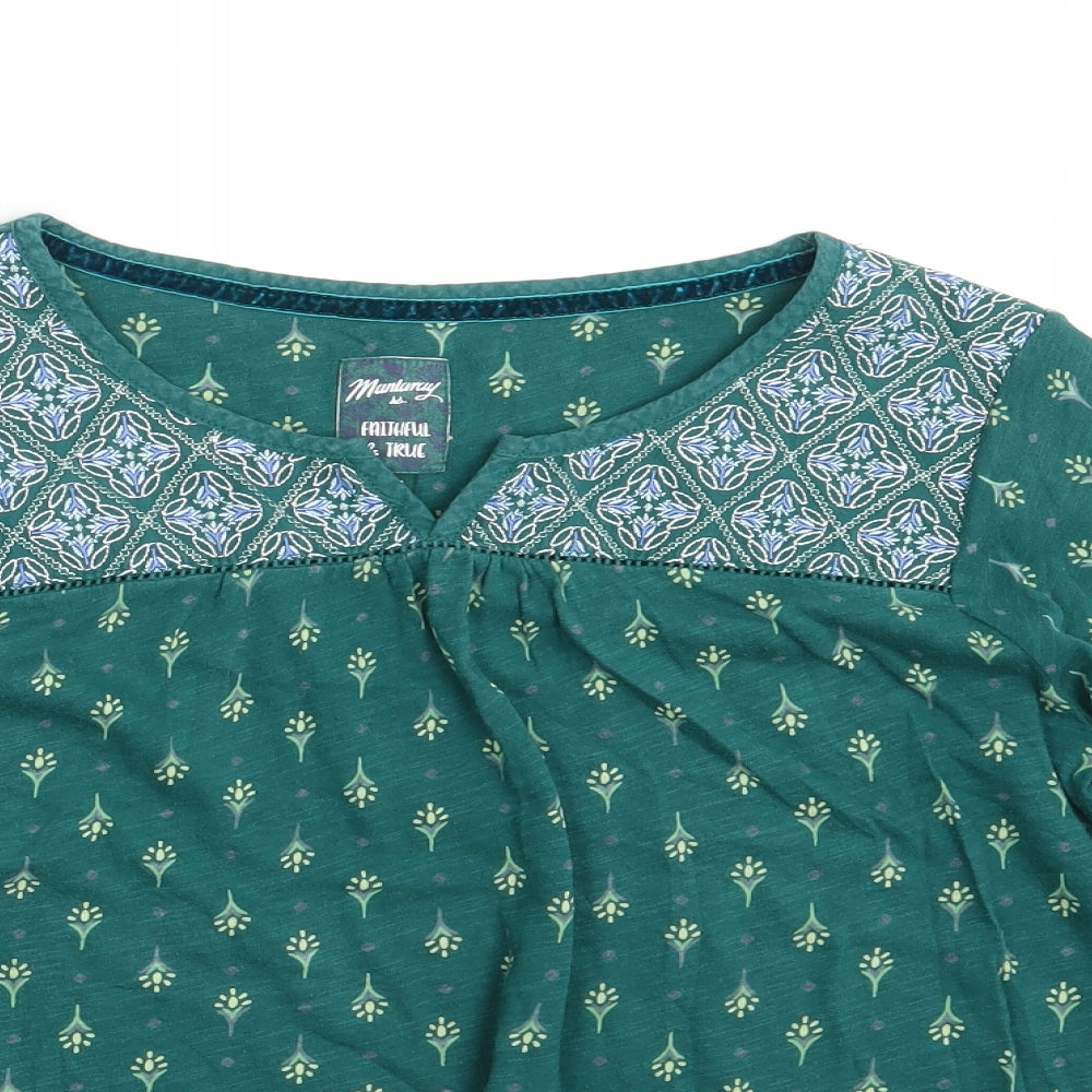 Manataray Womens Green Floral  Basic T-Shirt Size 14