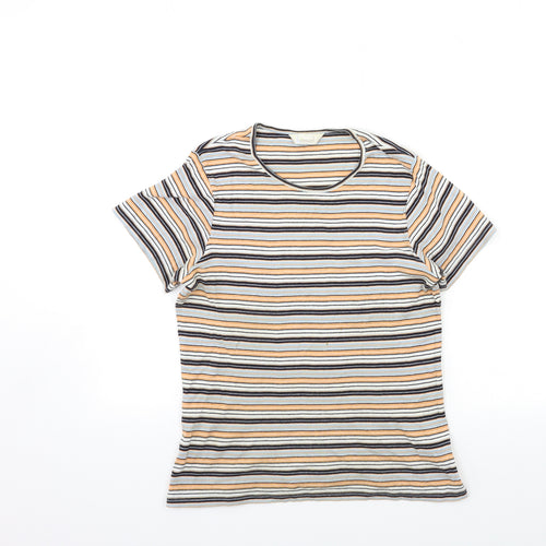 B Casual Womens Blue Striped  Basic T-Shirt Size 12