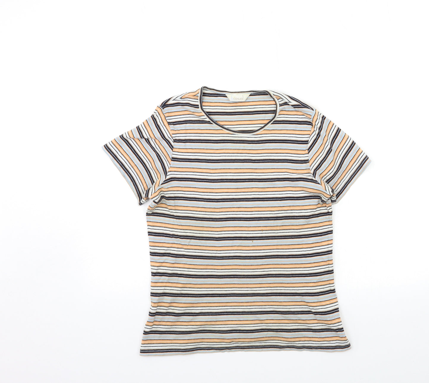 B Casual Womens Blue Striped  Basic T-Shirt Size 12