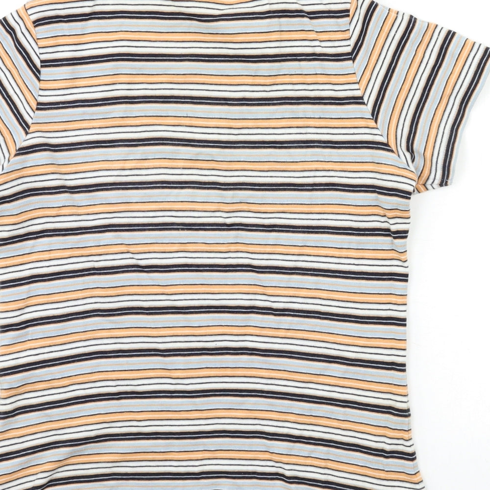 B Casual Womens Blue Striped  Basic T-Shirt Size 12