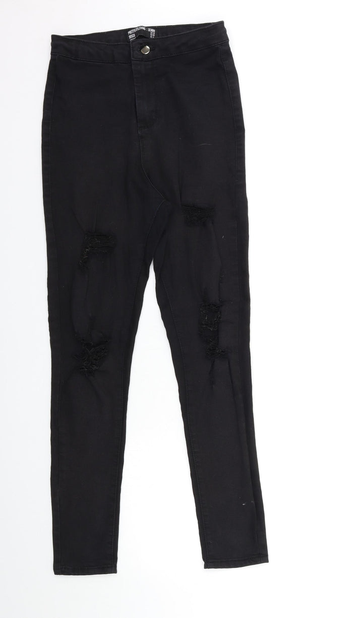 PRETTYLITTLETHING Womens Black  Denim Skinny Jeans Size 10 L29 in