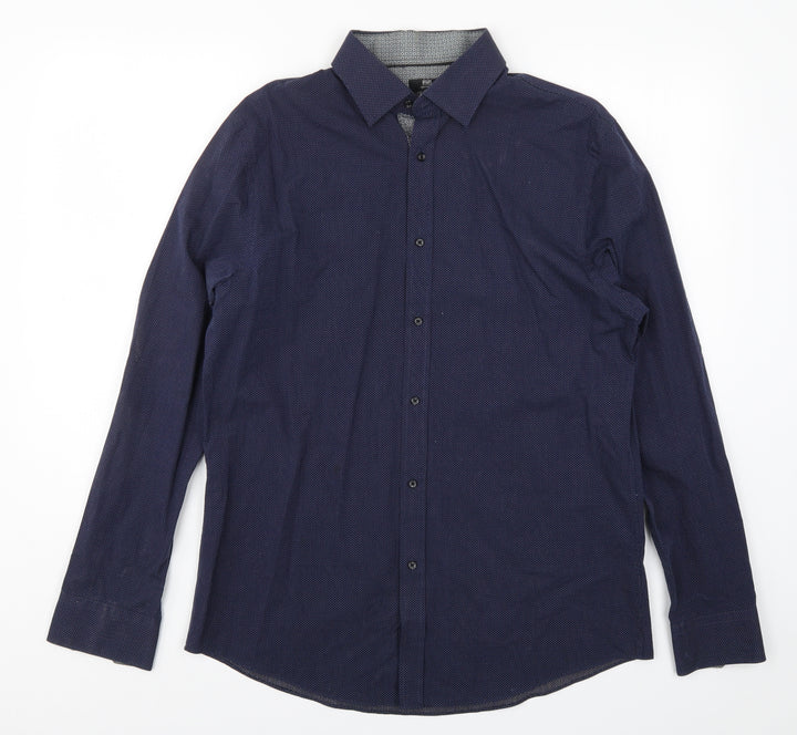 F&F Mens Blue Polka Dot Button-Up Size 16