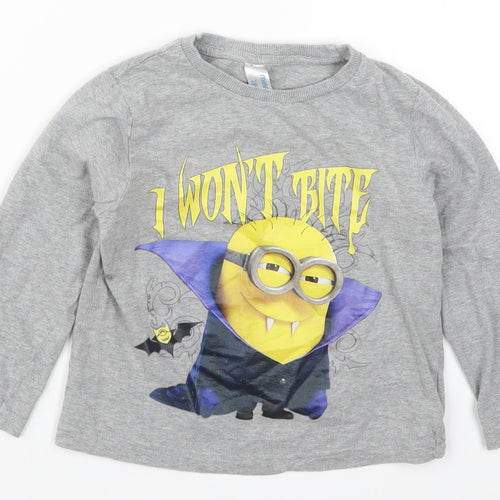 Preworn Boys Grey Solid   Pyjama Top Size 5-6 Years  - Minions I Won't Bite