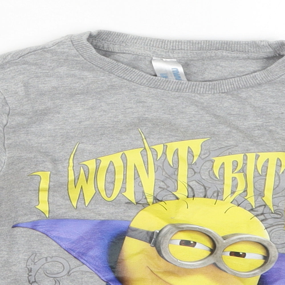 Preworn Boys Grey Solid   Pyjama Top Size 5-6 Years  - Minions I Won't Bite
