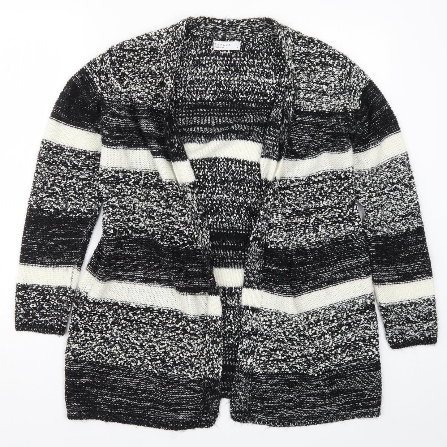 Papaya Womens Black Striped Knit Cardigan Jumper Size M